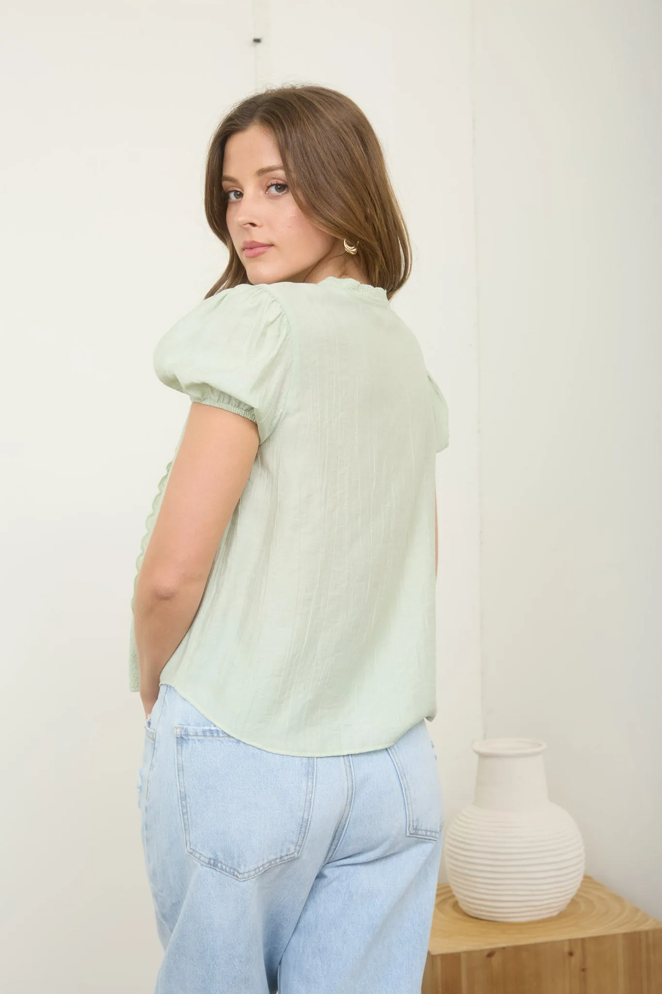 PLUS LACE DETAIL PUFF SLEEVE BUTTON DOWN BLOUSE sold by Blu Pepper product image thumbnail 2