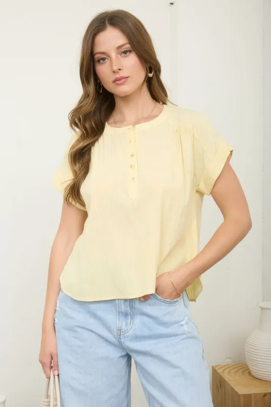 PLUS RUCHED SHOULDER DETAIL HENLEY TOP sold by Blu Pepper