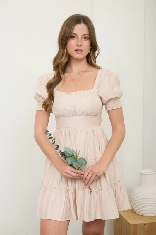 SQUARE NECK RUFFLE DETAIL TIERED MINI DRESS (PRE-ORDER) sold by Blu Pepper