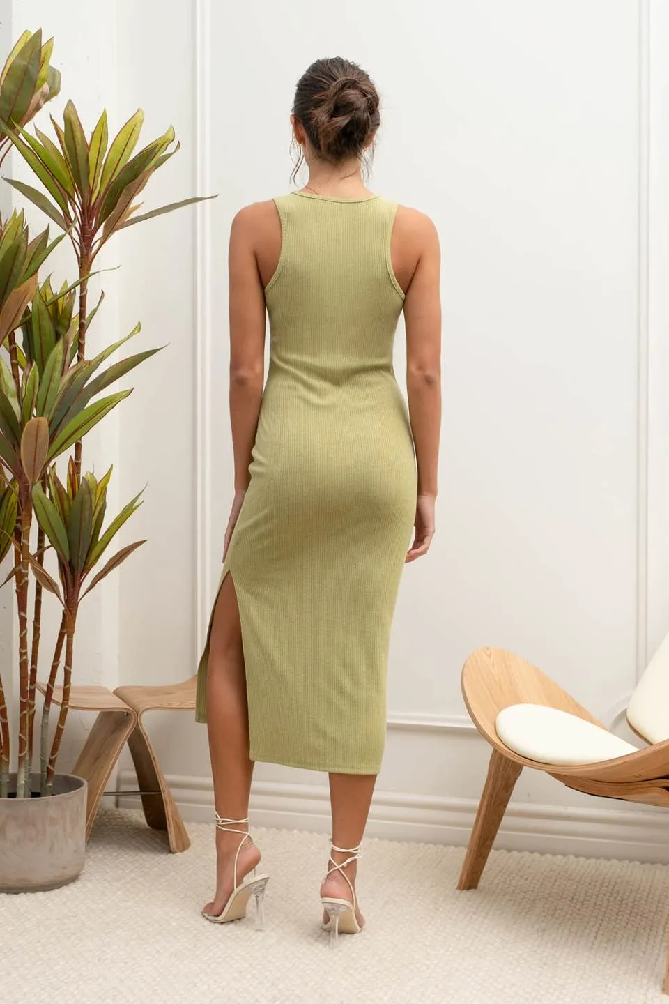 SIDE SLIT ROUND NECK TANK MIDI DRESS sold by Blu Pepper product image thumbnail 2