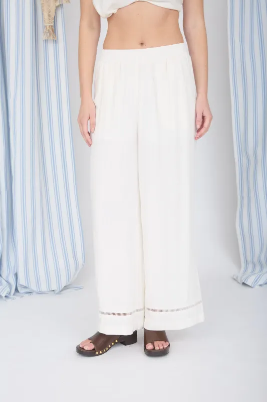 LADDER LACE TRIM WIDE LEG LINEN PANTS made by Blu Pepper