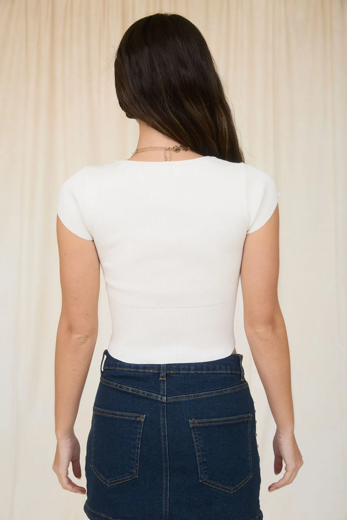 FRONT TIE RIBBED WAIST CROPPED KNIT SWEATER TOP sold by Blu Pepper product image thumbnail 2