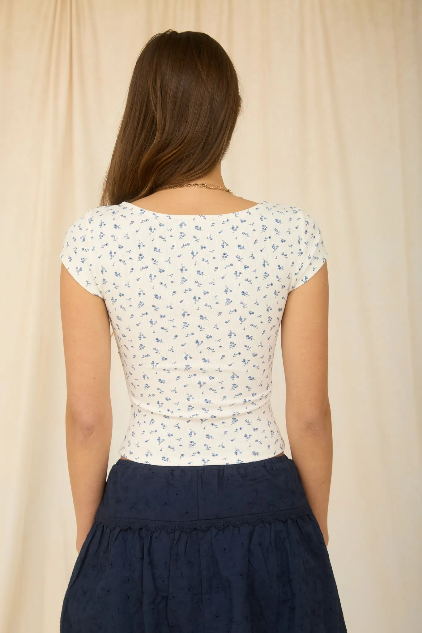 FLORAL TRIM DETAIL SHORT SLEEVE KNIT TOP sold by Blu Pepper product image thumbnail 2