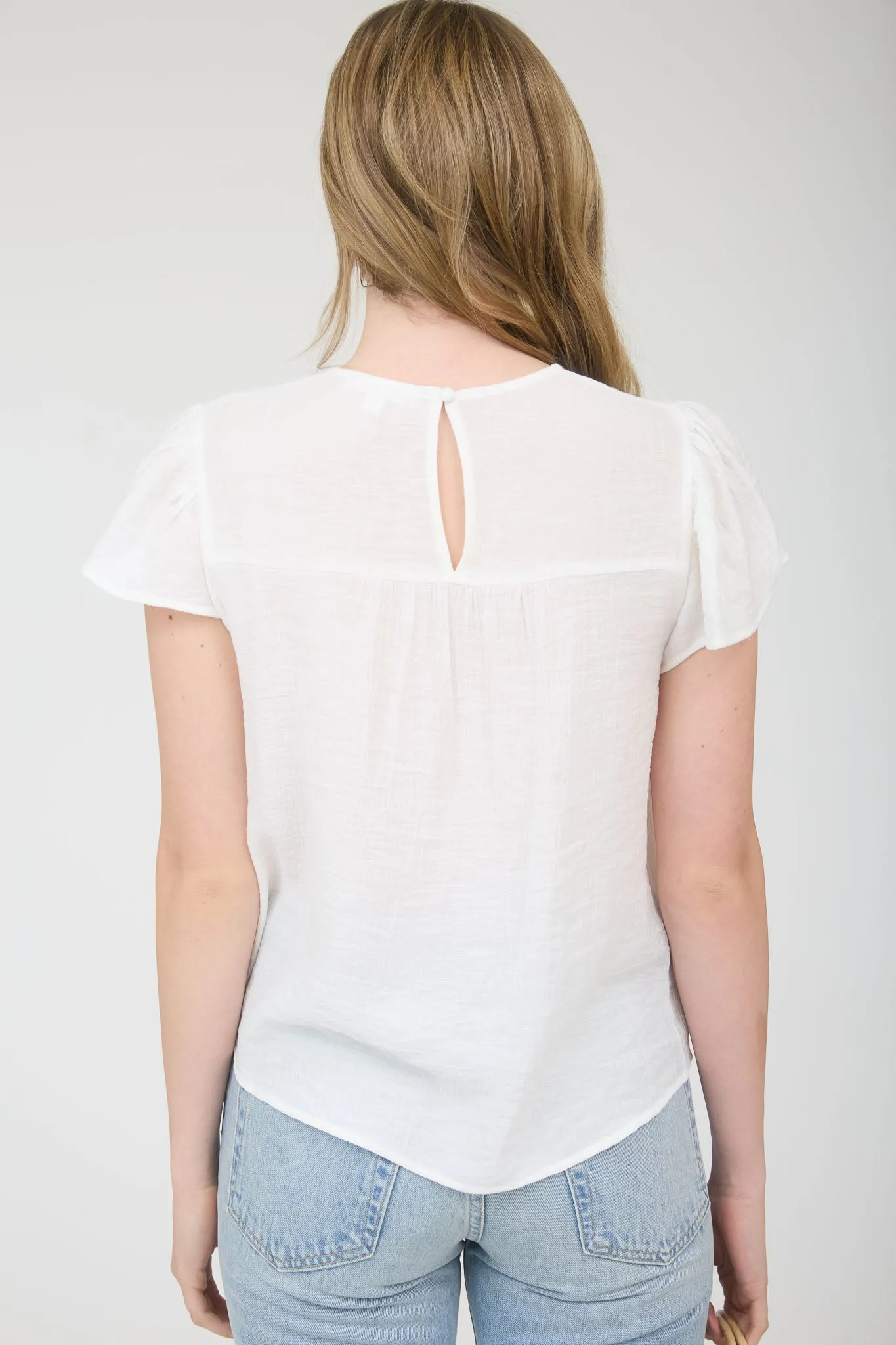 FLORAL EMBROIDERY YOKE DETAIL FLOUNCE SLEEVE TOP sold by Blu Pepper product image thumbnail 2