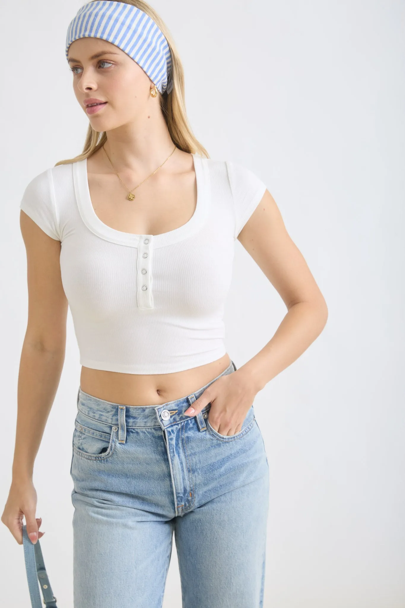 PLUS SNAP BUTTON HENLEY RIBBED KNIT TOP sold by Blu Pepper product image thumbnail 2