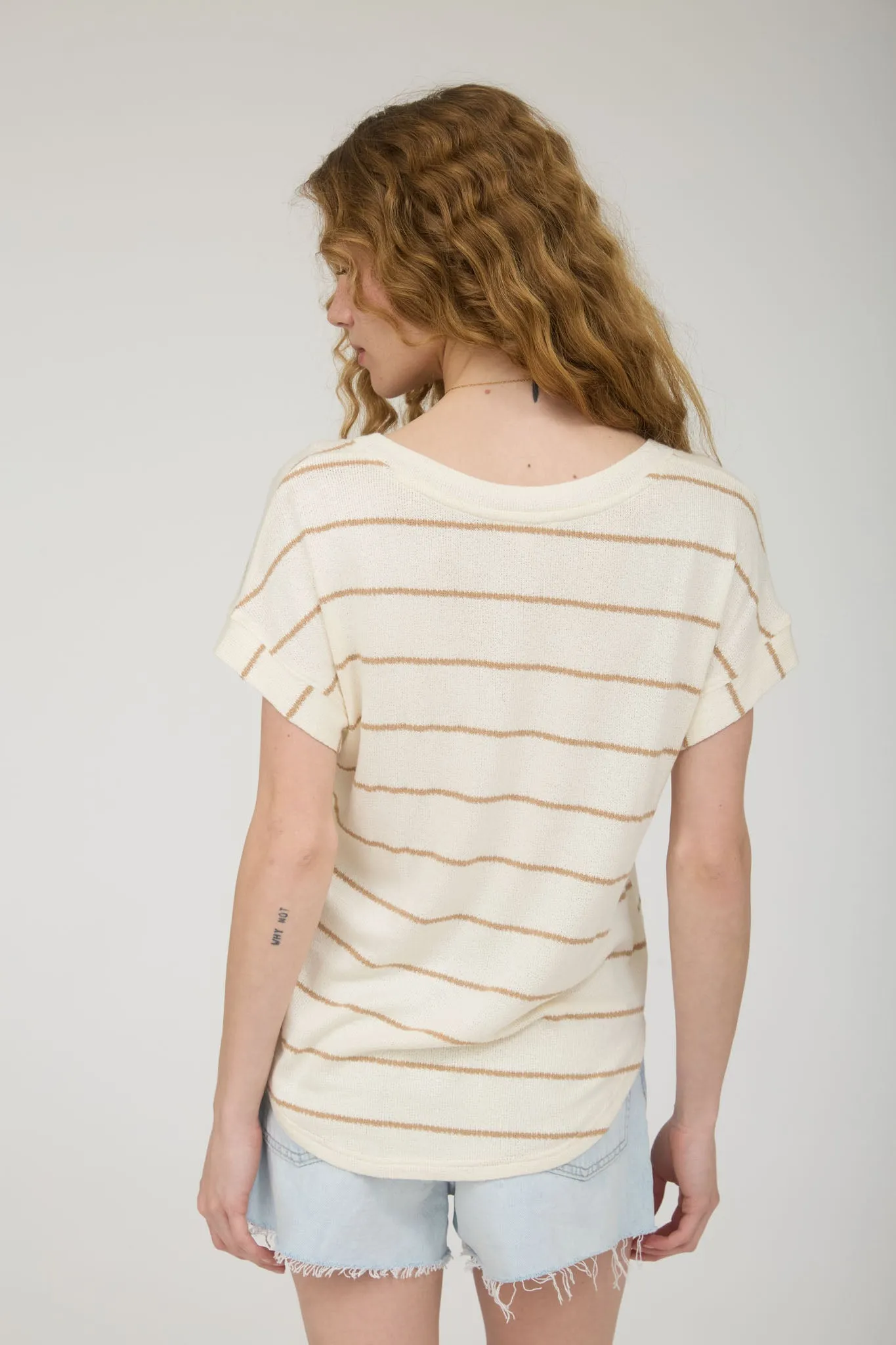 PLUS STRIPE V NECK CUFFED SHORT SLEEVE KNIT TOP sold by Blu Pepper product image thumbnail 2