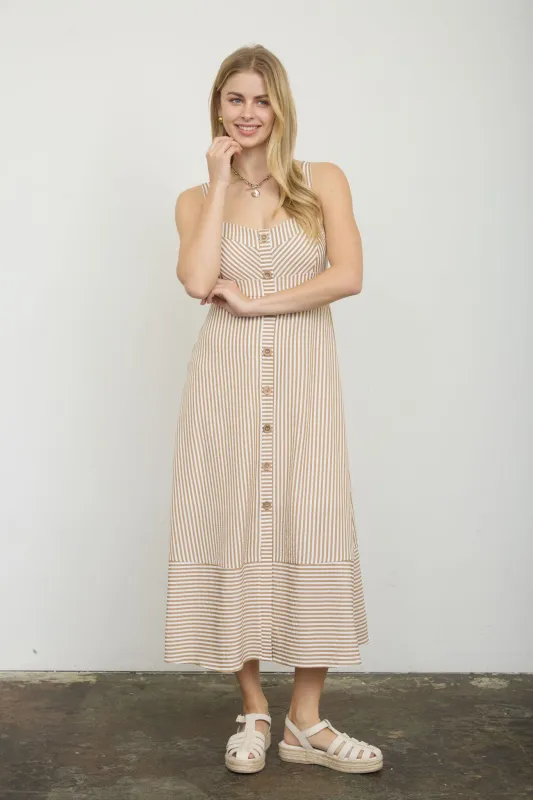 STRIPE SWEETHEART BUTTON DOWN SLEEVELESS MIDI DRESS  (PRE-ORDER) sold by Blu Pepper