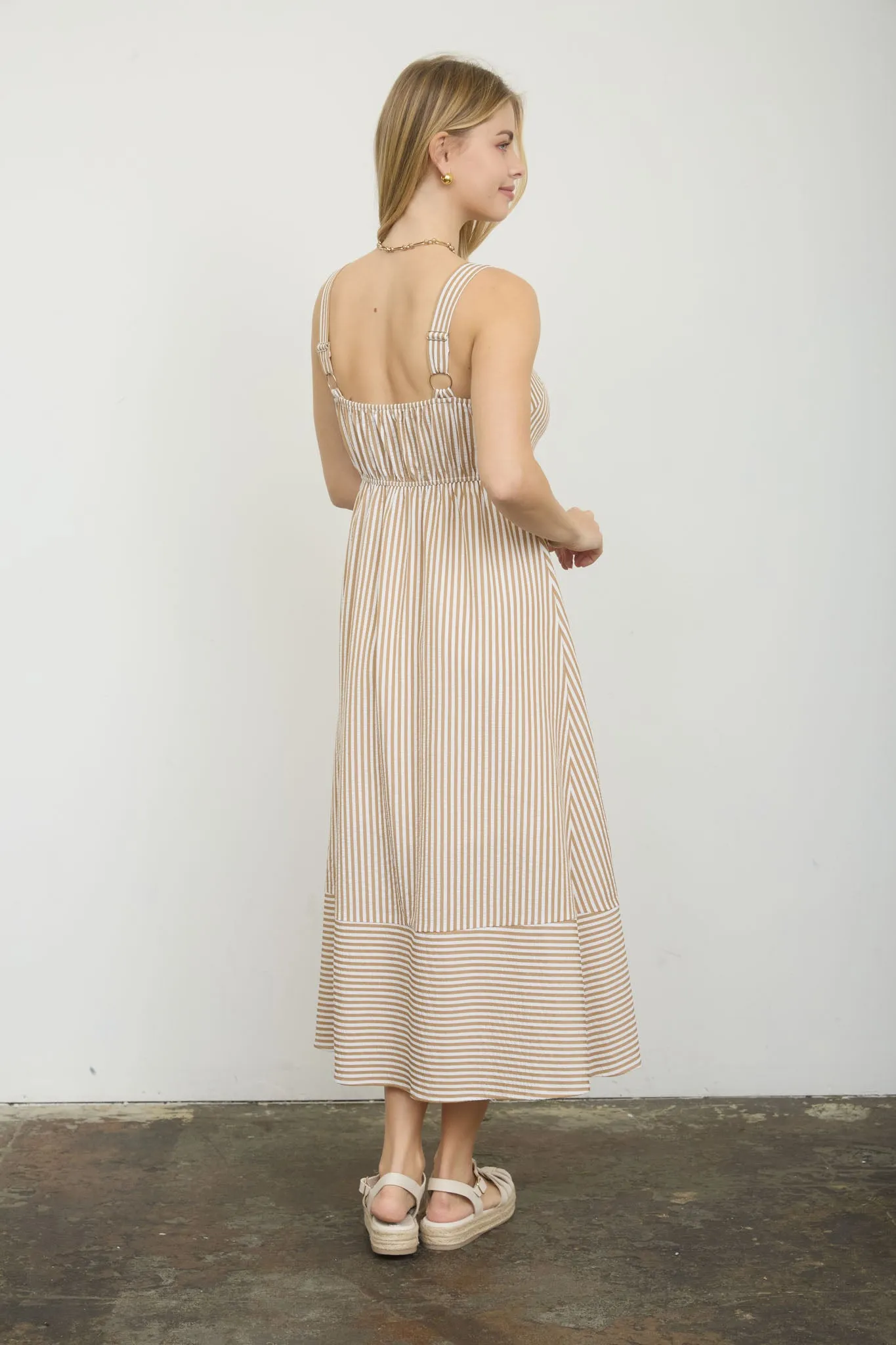 STRIPE SWEETHEART BUTTON DOWN SLEEVELESS MIDI DRESS (PRE-ORDER) sold by Blu Pepper product image thumbnail 2