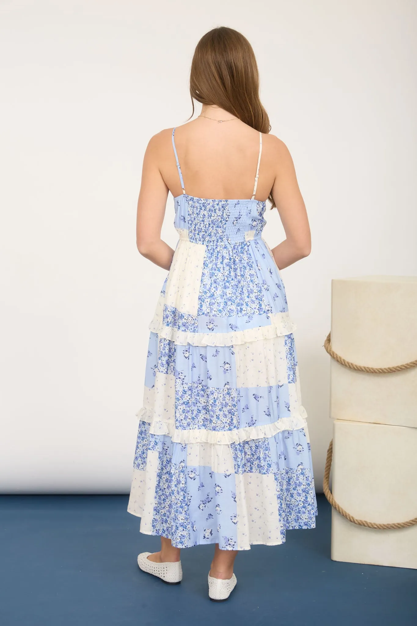 MULTI-CHECKERED PATTERN SPAGHETTI STRAP MIDI DRESS (PRE-ORDER) sold by Blu Pepper product image thumbnail 2