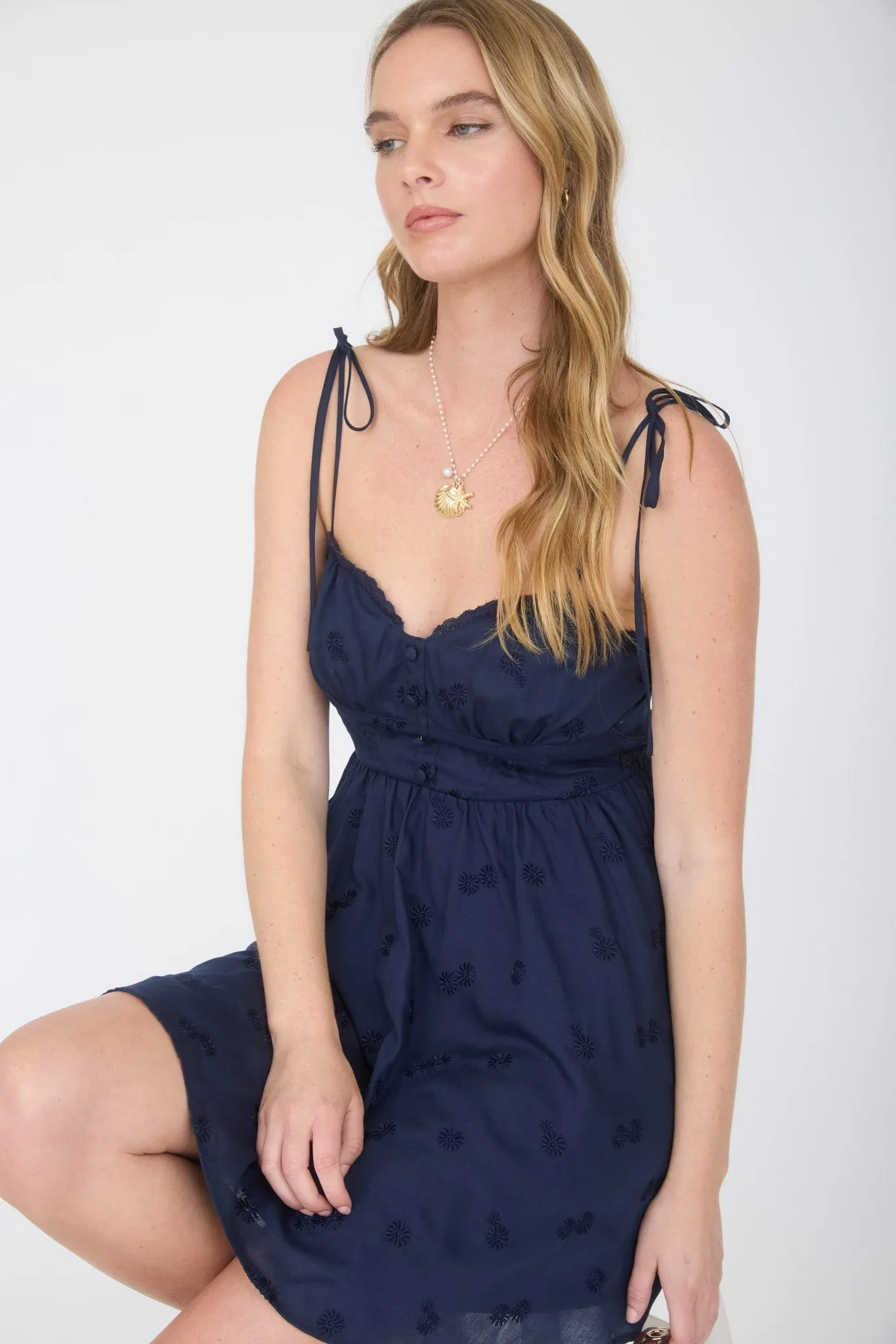 FLORAL EMBROIDERY TIE STRAP CORSET MINI DRESS sold by Blu Pepper product image thumbnail 4