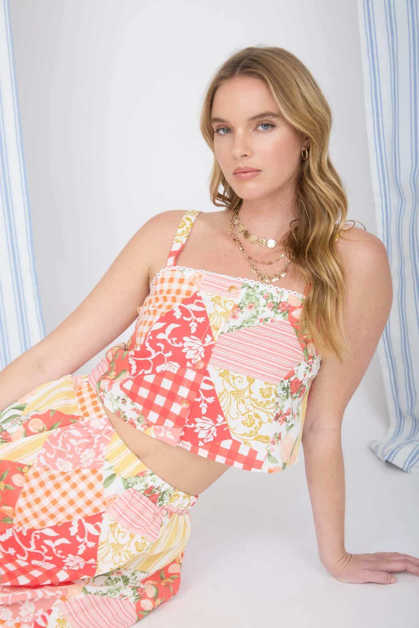 MULTI-PATTERN SLEEVELESS LACE TRIM BOXY CROP TOP sold by Blu Pepper product image thumbnail 4