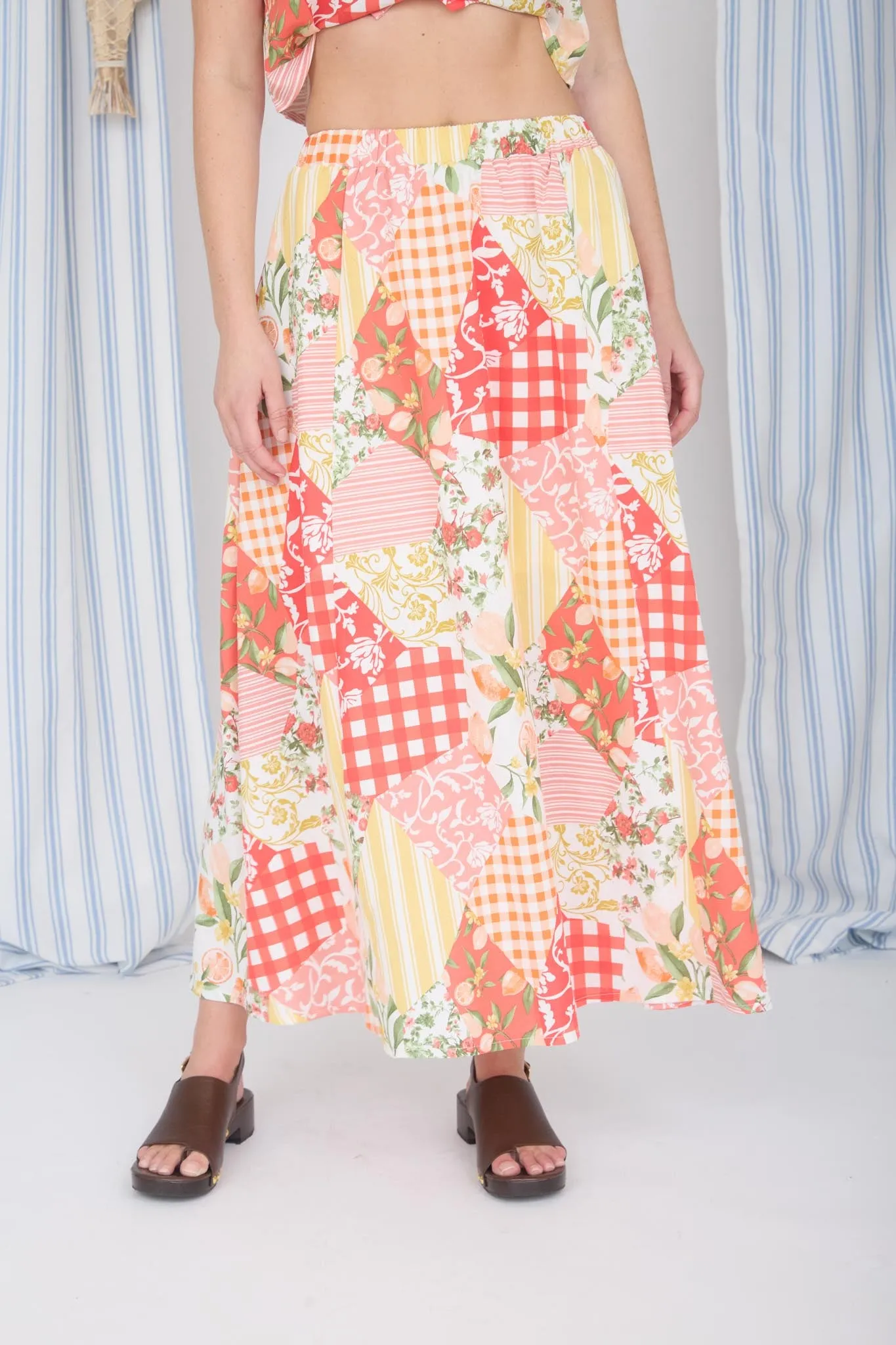 MULTI-PATTERN HIGH WAIST MAXI SKIRT sold by Blu Pepper product image thumbnail 3