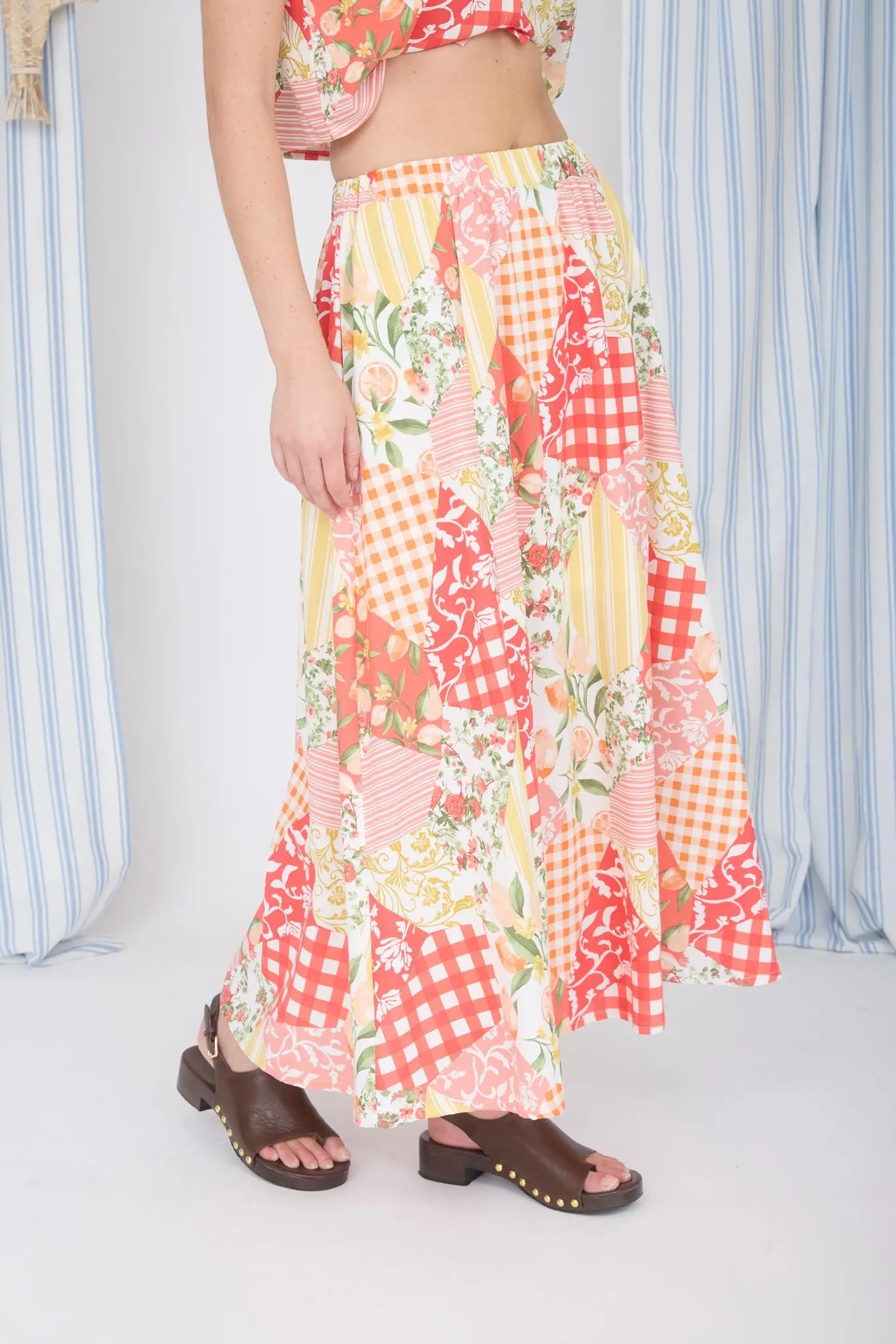 MULTI-PATTERN HIGH WAIST MAXI SKIRT sold by Blu Pepper