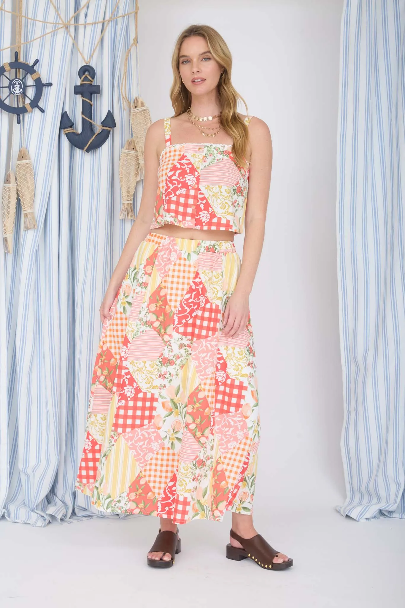 MULTI-PATTERN HIGH WAIST MAXI SKIRT sold by Blu Pepper product image thumbnail 4