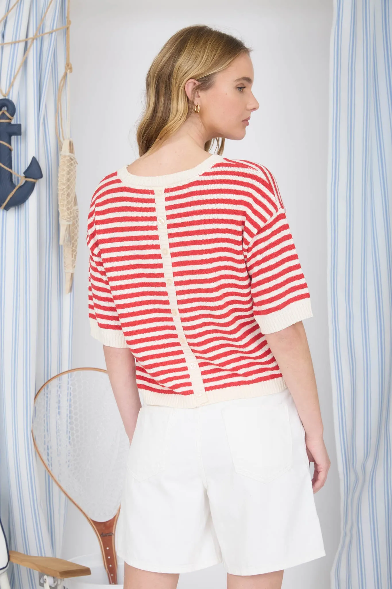 STRIPE CONTRAST TRIM SHORT SLEEVE KNIT SWEATER sold by Blu Pepper product image thumbnail 2