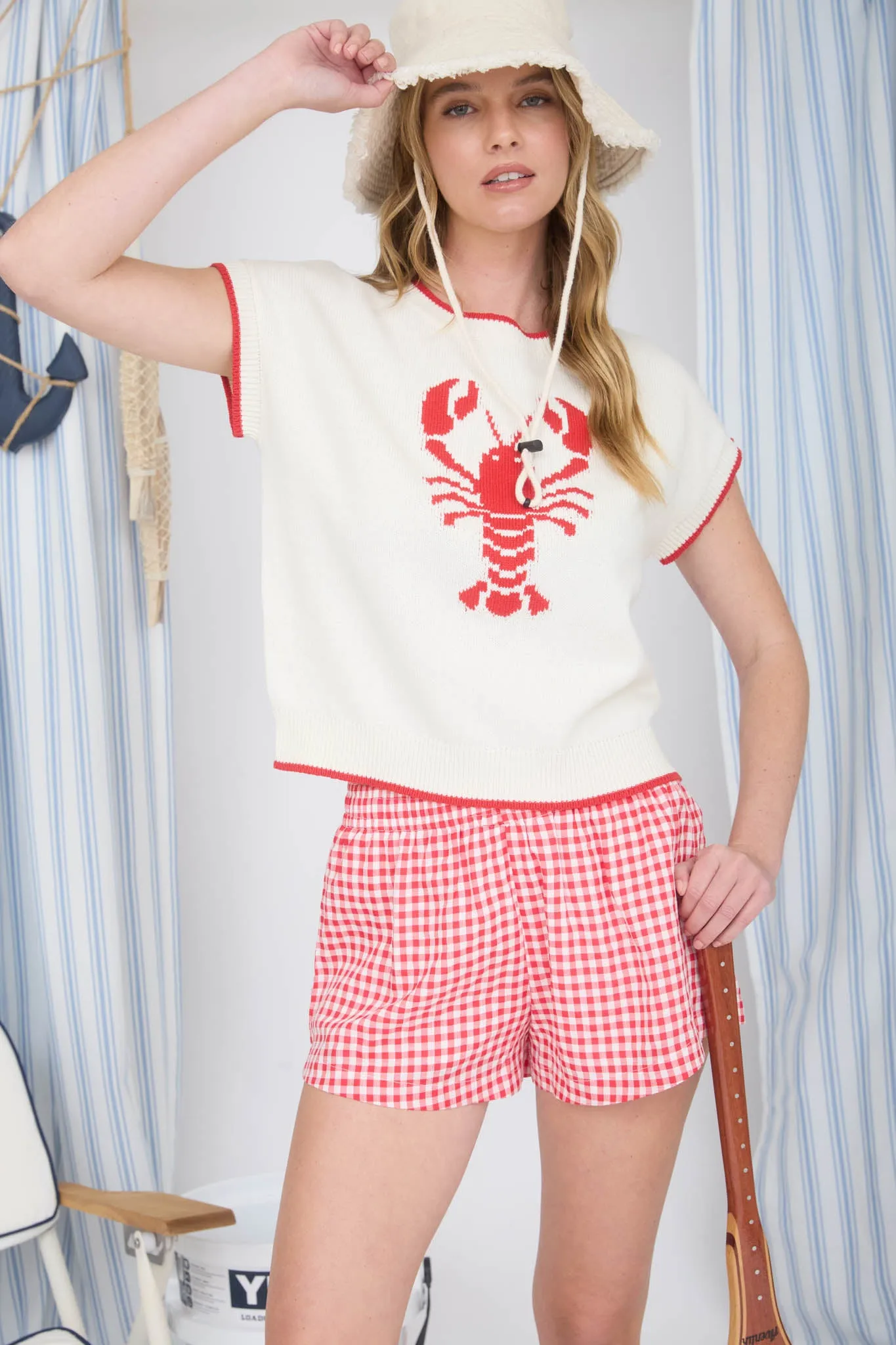 LOBSTER MOTIF SHORT SLEEVE KNIT SWEATER sold by Blu Pepper