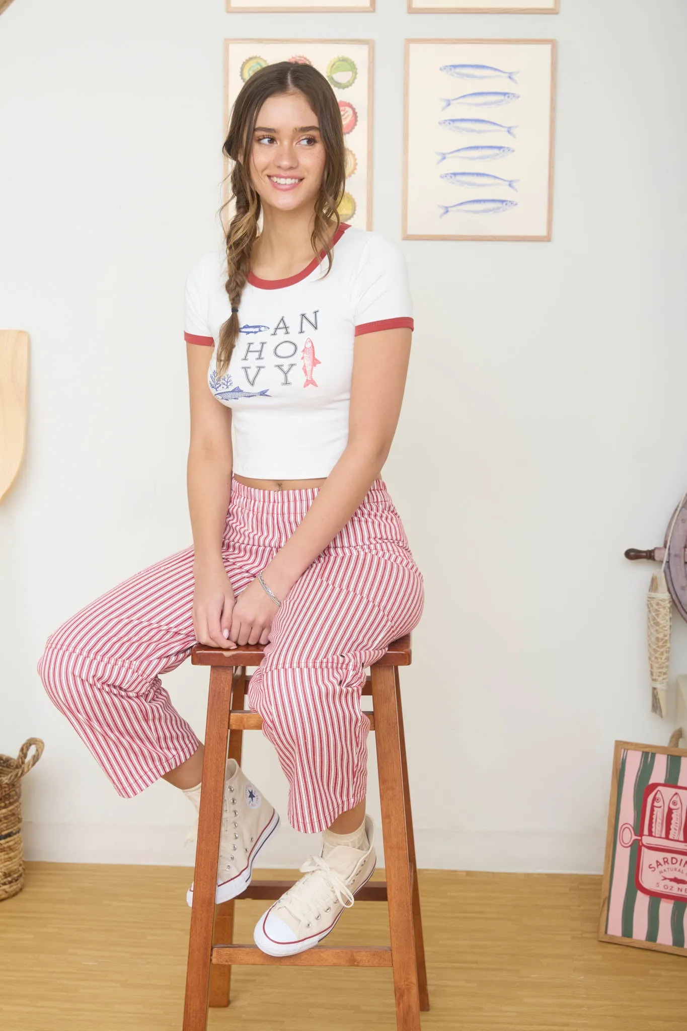 ANCHOVY GRAPHIC SHORT SLEEVE KNIT CROP TOP sold by Blu Pepper product image thumbnail 5