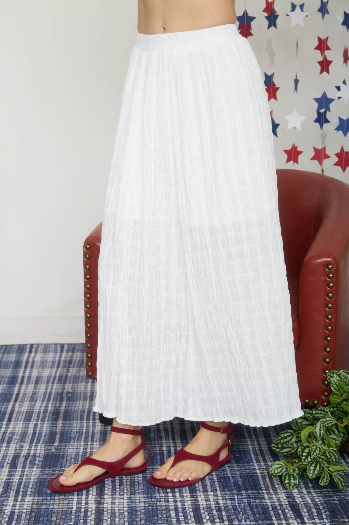 SHIRRED ELASTIC WAIST MIDI SKIRT sold by Blu Pepper product image thumbnail 3