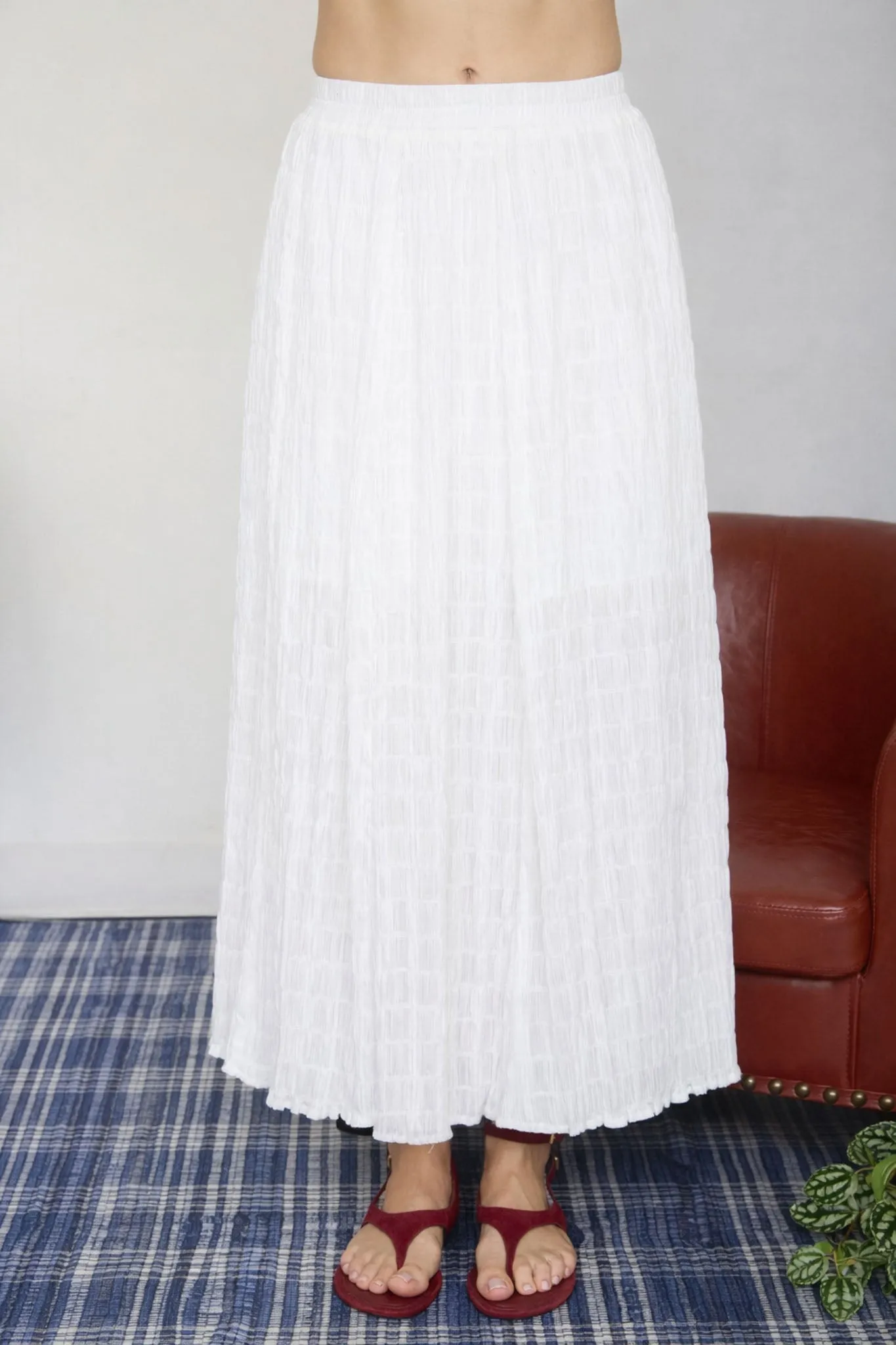 SHIRRED ELASTIC WAIST MIDI SKIRT sold by Blu Pepper