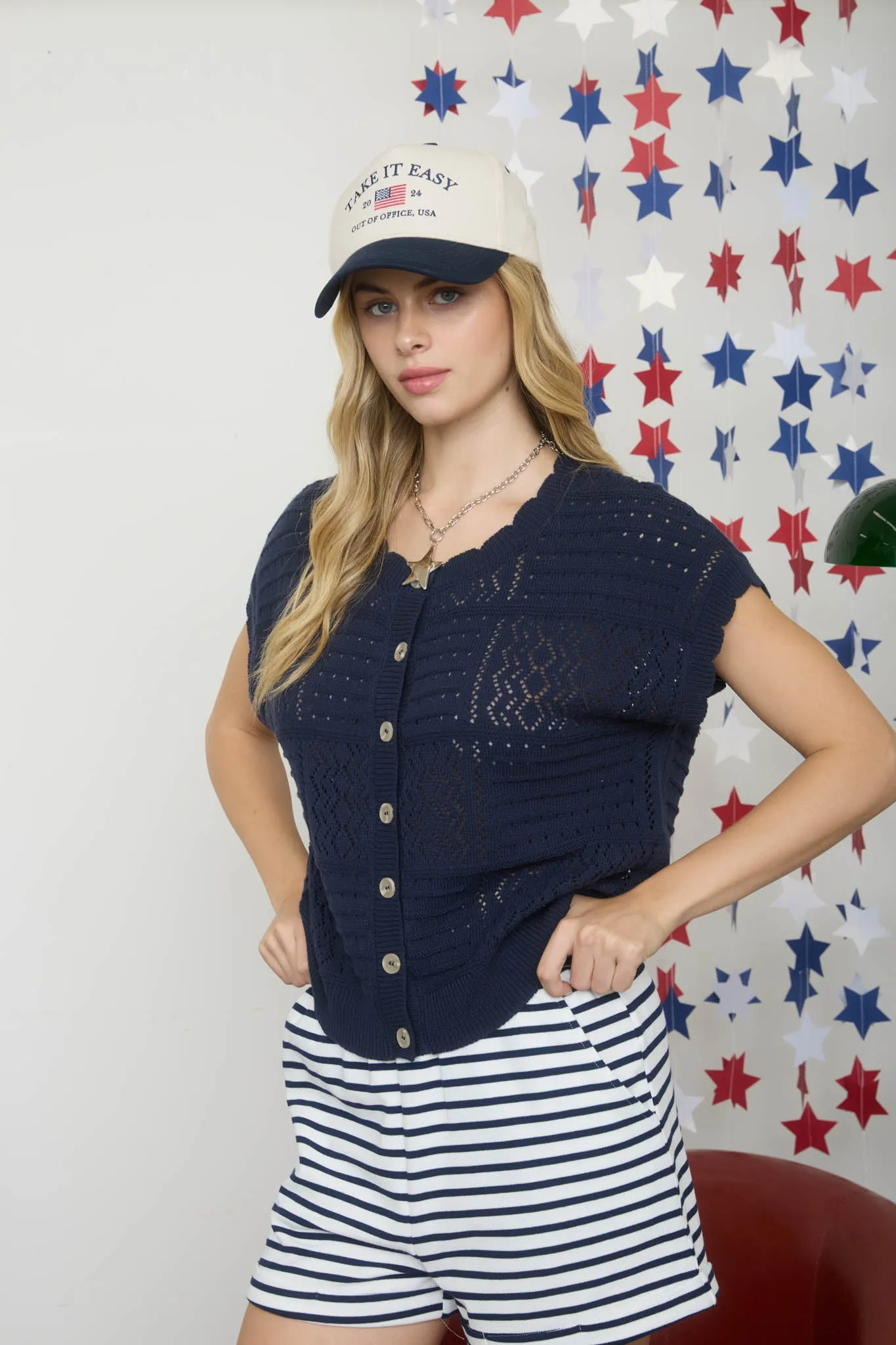 MULTI-PATTERN SCALLOP TRIM SHORT SLEEVE CARDIGAN sold by Blu Pepper product image thumbnail 3