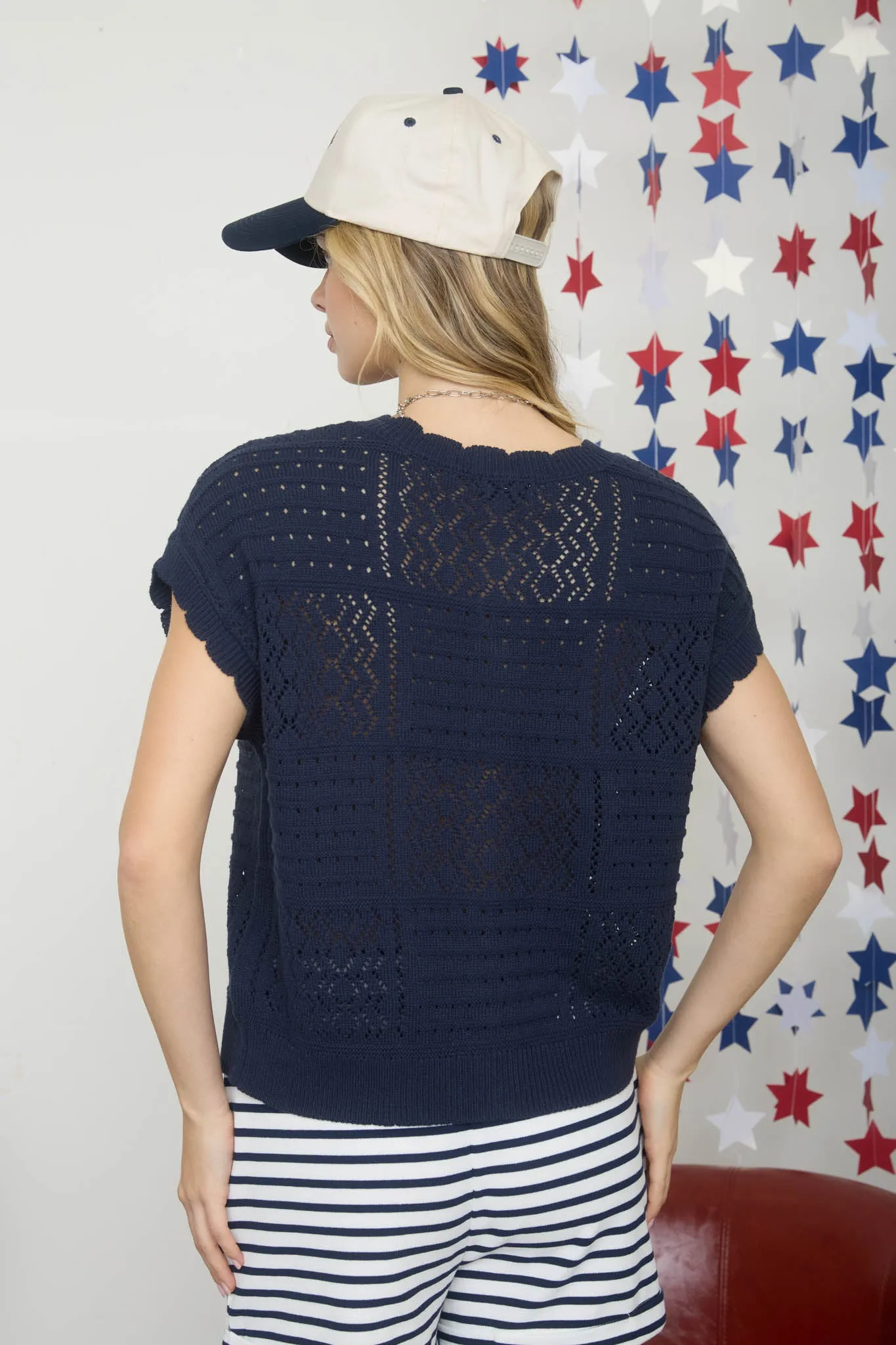 MULTI-PATTERN SCALLOP TRIM SHORT SLEEVE CARDIGAN sold by Blu Pepper product image thumbnail 2