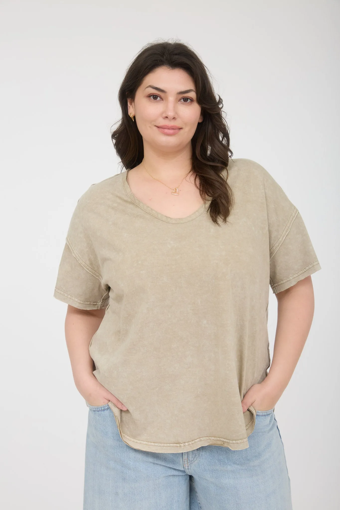 PLUS WASHED RAW EDGE SHORT SLEEVE KNIT TOP sold by Blu Pepper product image thumbnail 4