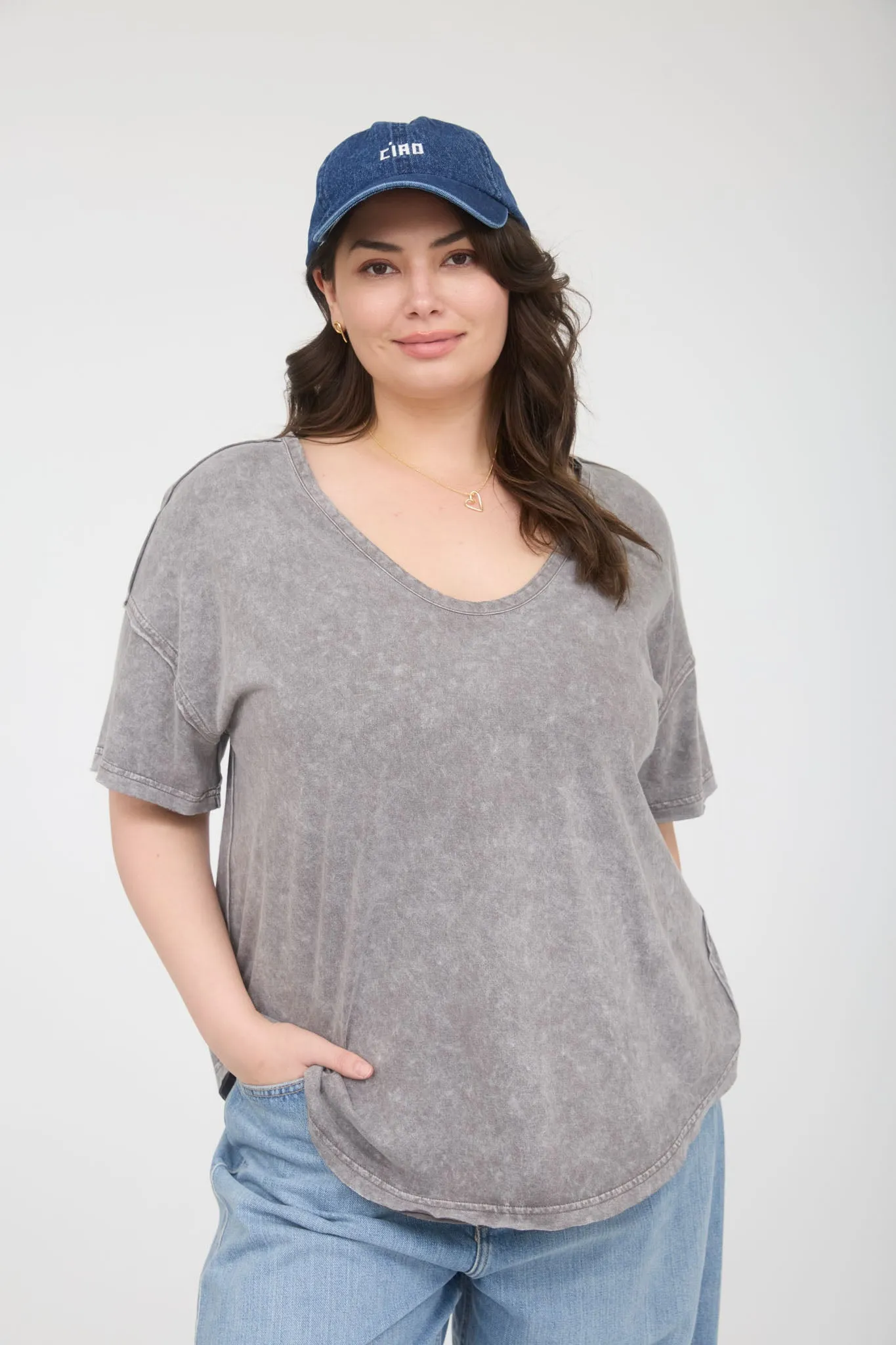 PLUS WASHED RAW EDGE SHORT SLEEVE KNIT TOP sold by Blu Pepper product image thumbnail 5