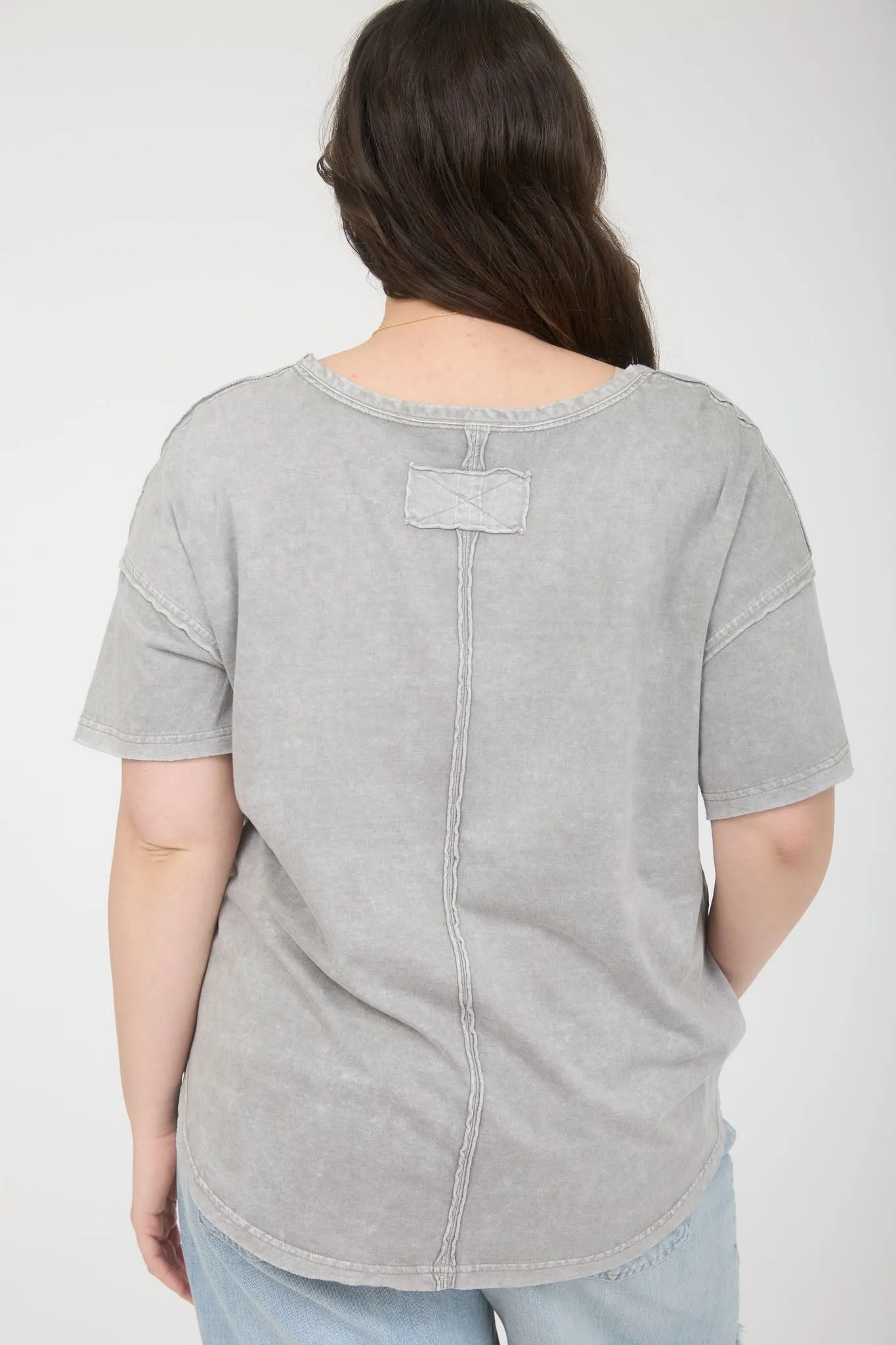 PLUS WASHED RAW EDGE SHORT SLEEVE KNIT TOP sold by Blu Pepper product image thumbnail 2