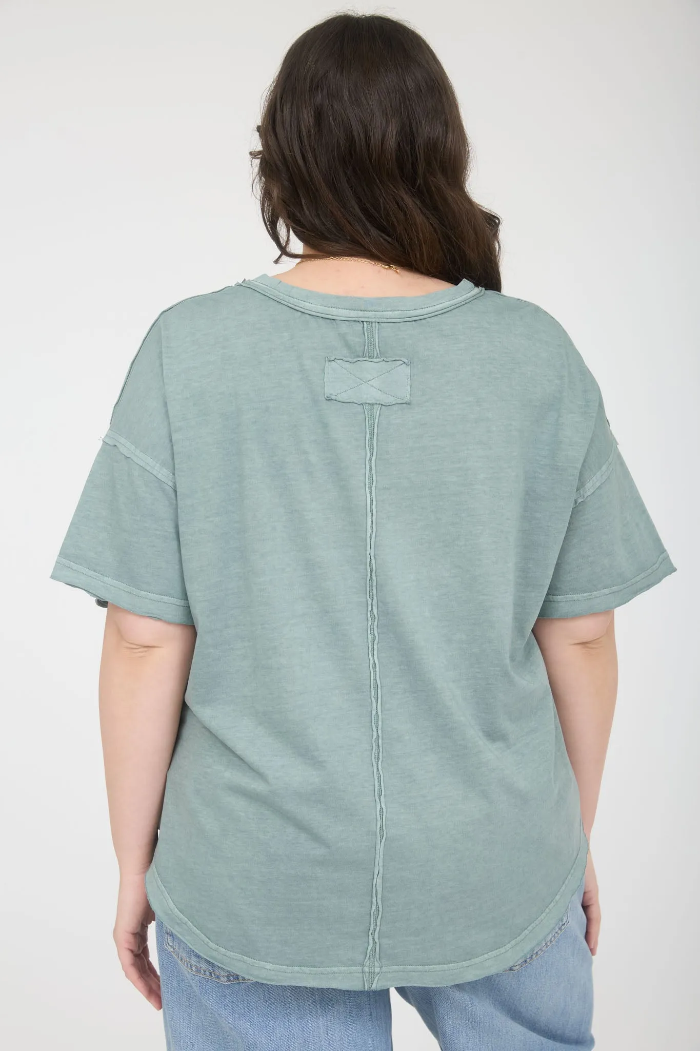 PLUS ROUND NECK SHORT SLEEVE EXPOSED SEAM KNIT TOP sold by Blu Pepper product image thumbnail 2