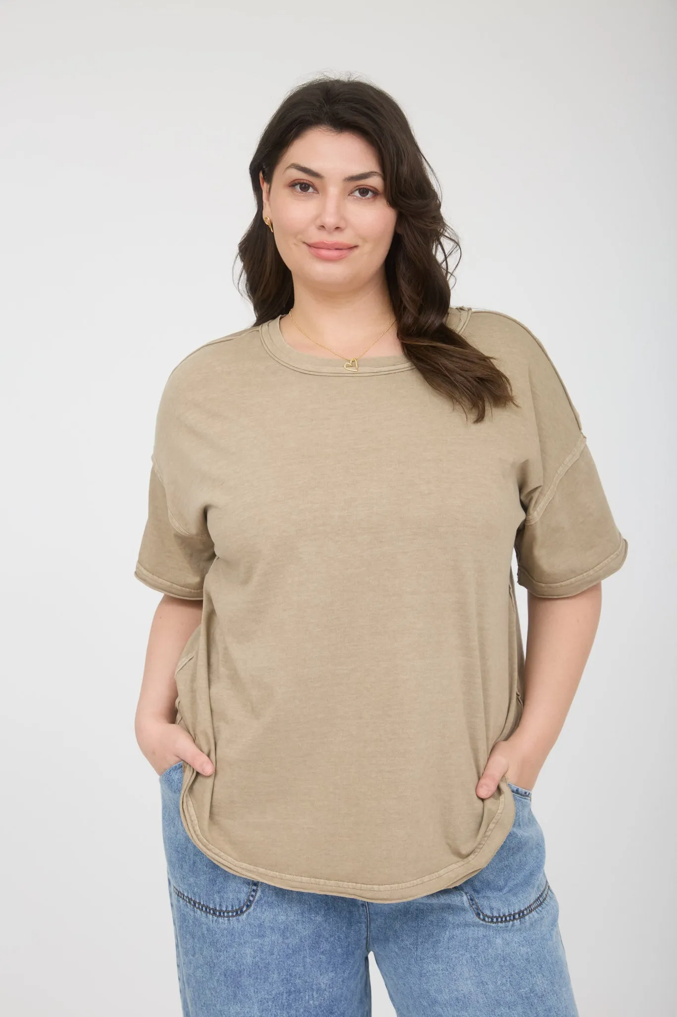 PLUS ROUND NECK SHORT SLEEVE EXPOSED SEAM KNIT TOP sold by Blu Pepper product image thumbnail 5