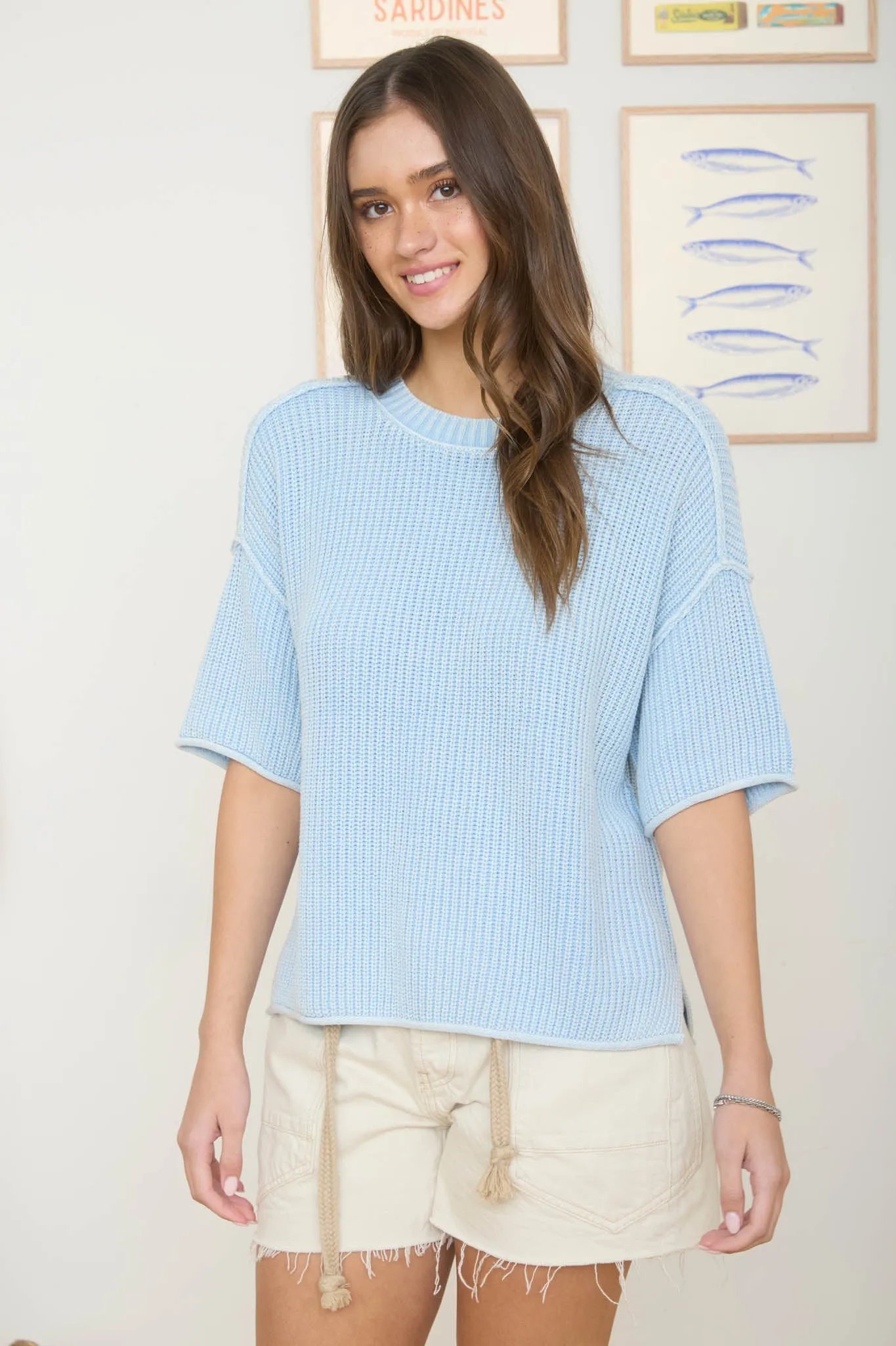 WASHED SHORT SLEEVE BOXY KNIT TOP sold by Blu Pepper product image thumbnail 4