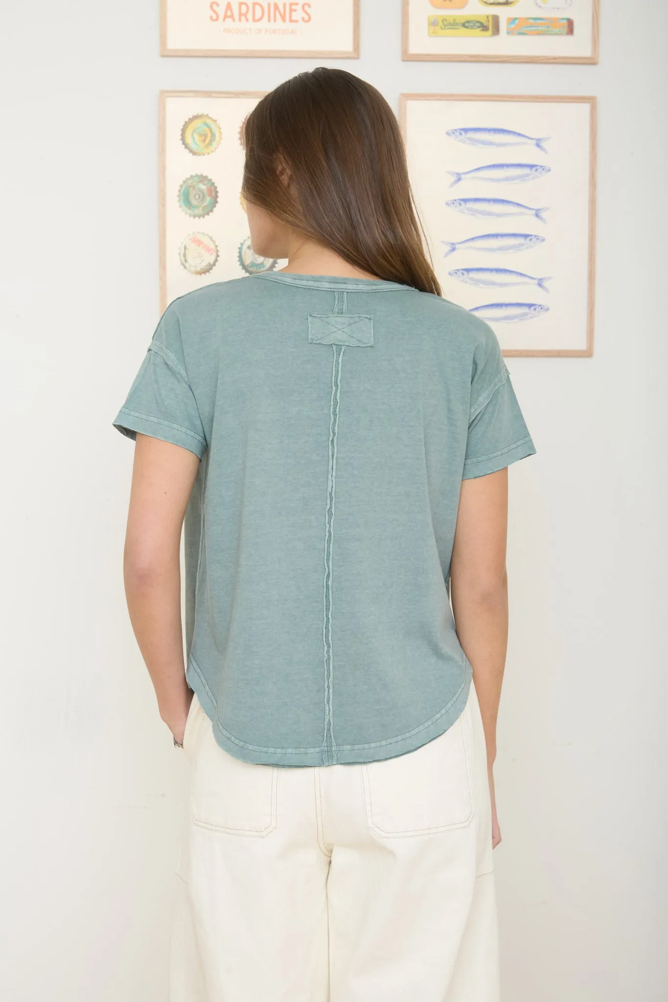 ROUND NECK SHORT SLEEVE EXPOSED SEAM KNIT TOP sold by Blu Pepper product image thumbnail 2