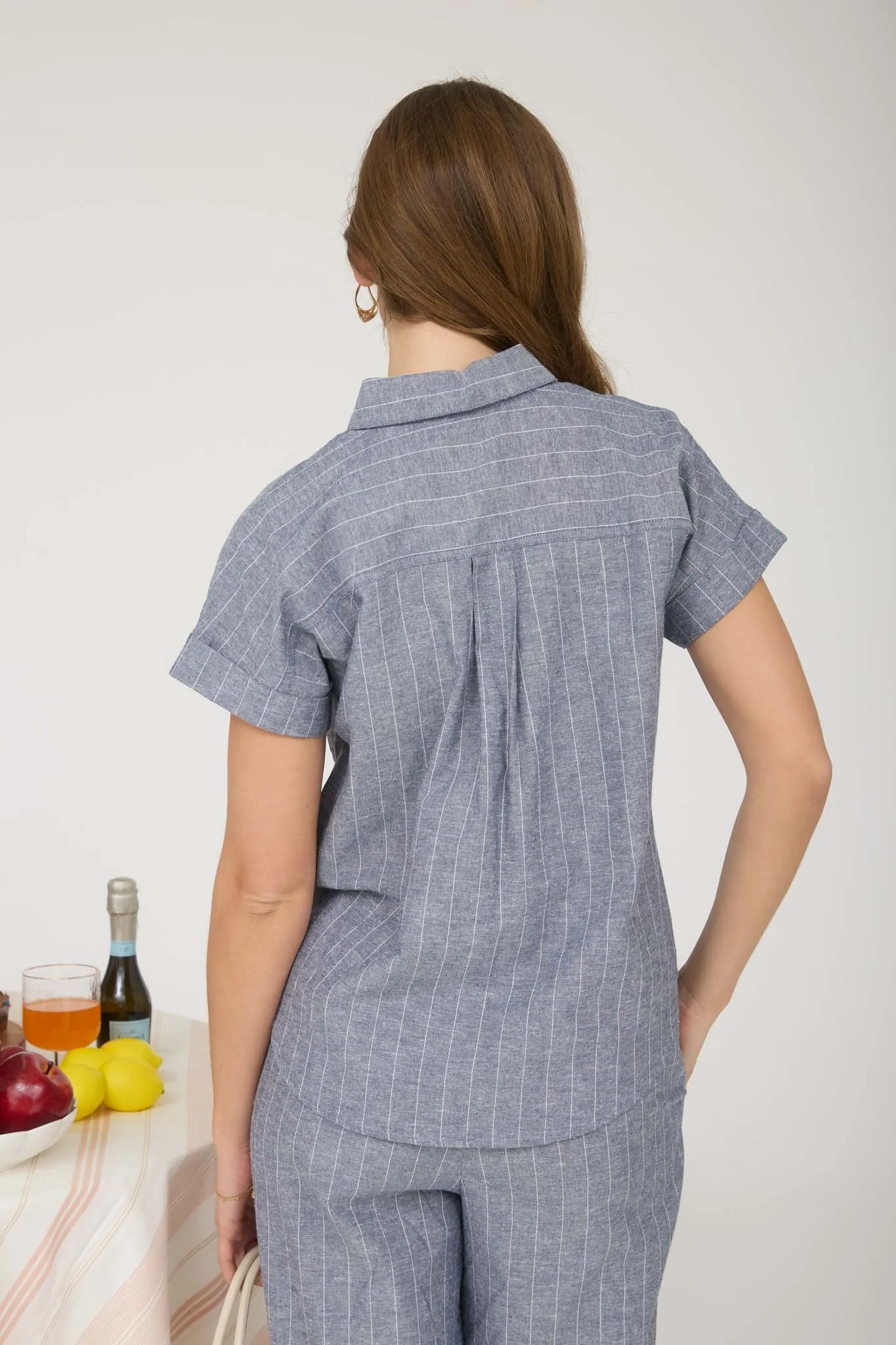 PLUS STRIPE LINEN COLLARED SHORT SLEEVE SHIRT sold by Blu Pepper product image thumbnail 2