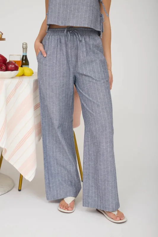 STRIPE LINEN DRAWSTRING LOUNGE PANTS sold by Blu Pepper
