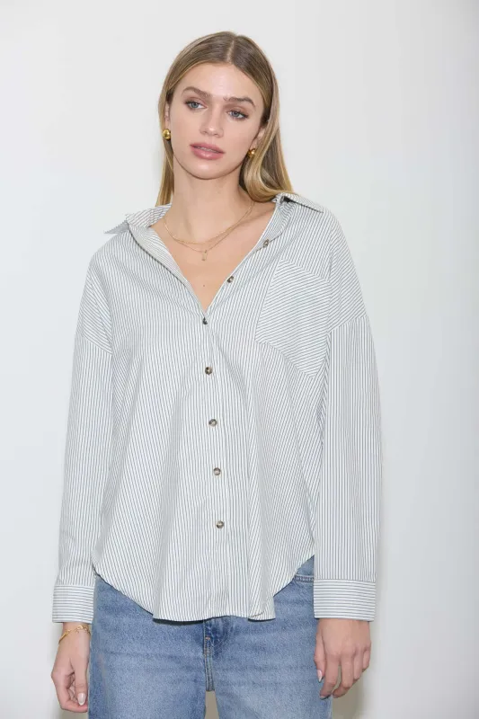 PLUS STRIPE LONG SLEEVE COLLARED SHIRT sold by Blu Pepper