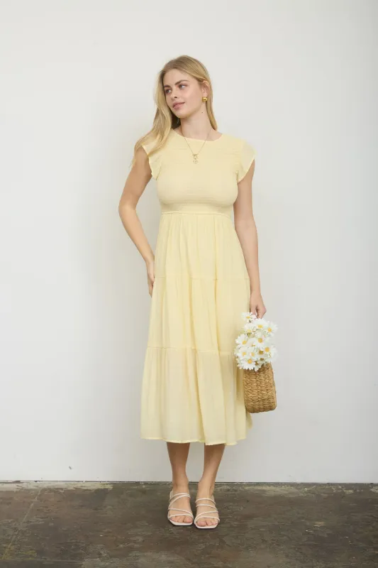 PLUS TIERED SMOCKED SHORT SLEEVE MIDI DRESS sold by Blu Pepper