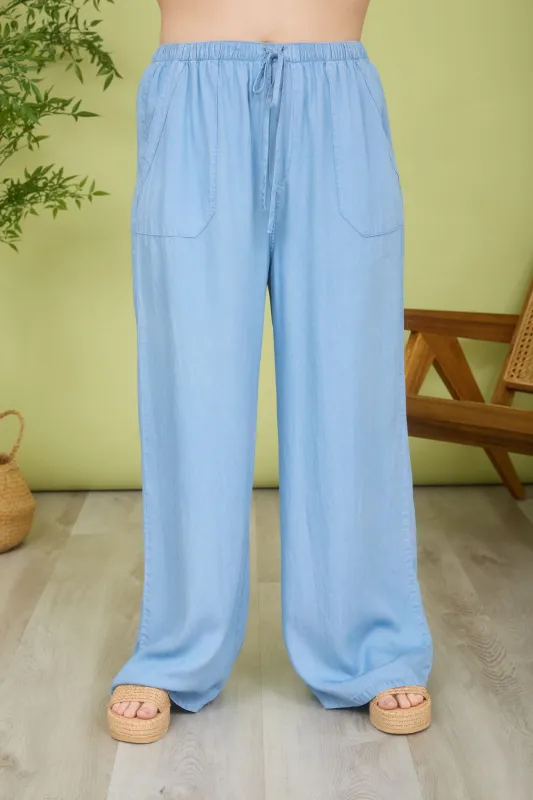 PLUS CHAMBRAY DRAWSTRING WIDE LEG LOUNGE PANTS sold by Blu Pepper