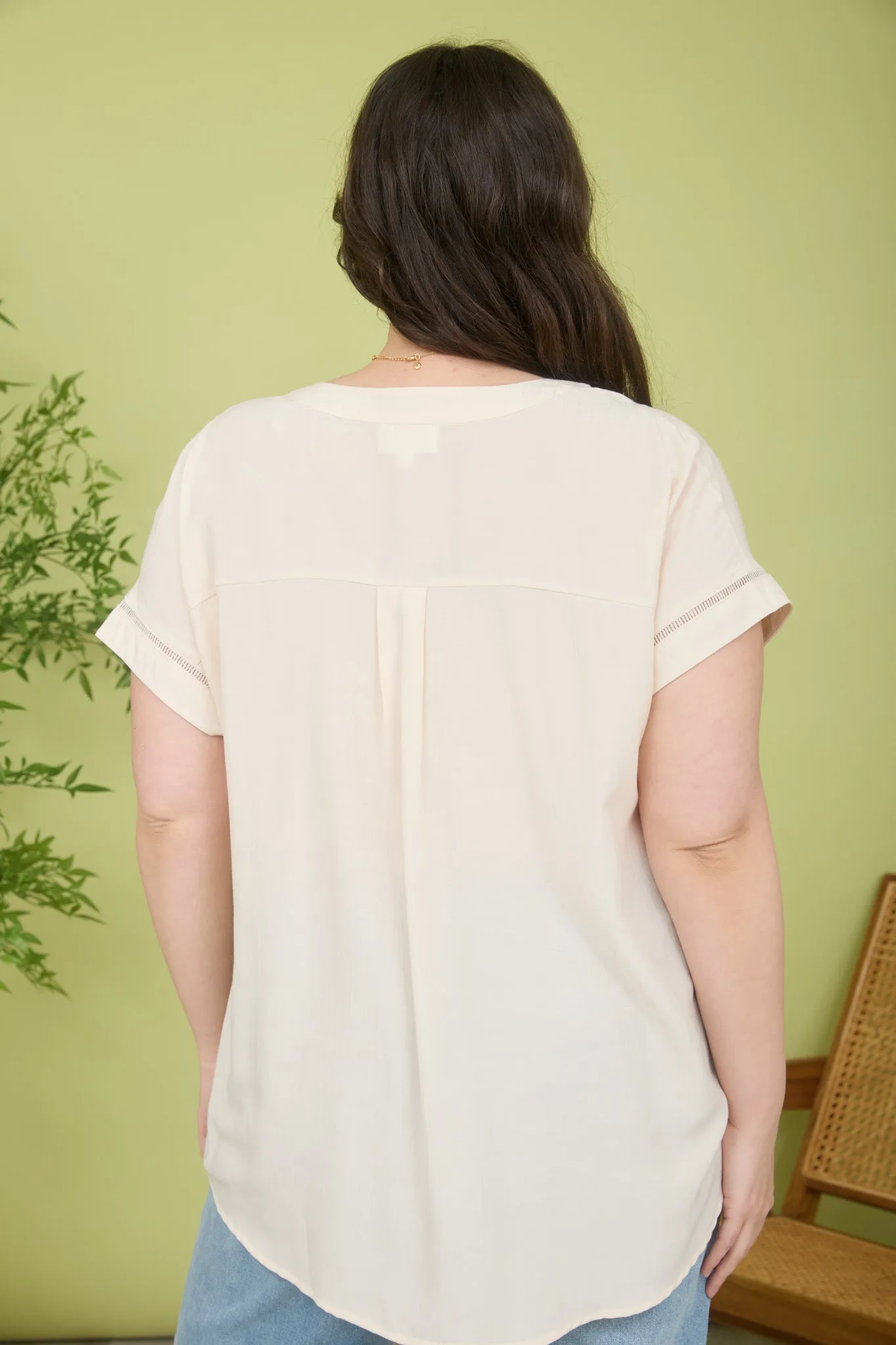 PLUS LADDER LACE TRIM SPLIT NECK SHORT SLEEVE TOP sold by Blu Pepper product image thumbnail 2