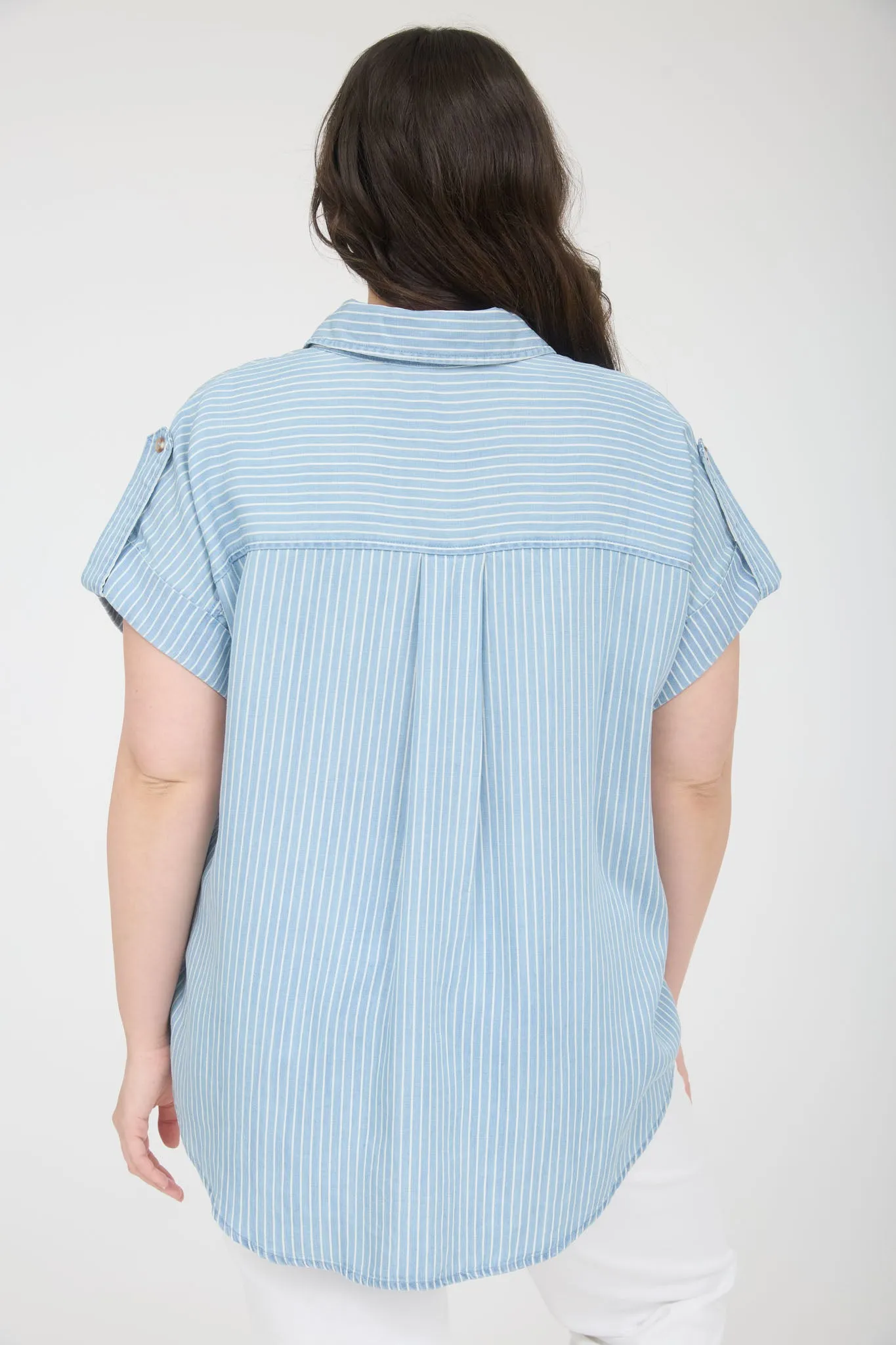 PLUS STRIPE COLLARED POCKET DETAIL CHAMBRAY TOP sold by Blu Pepper product image thumbnail 2