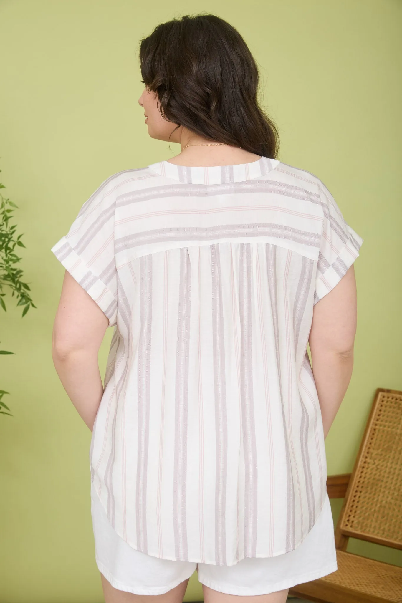 PLUS STRIPE CUFF SLEEVE SPLIT NECK TOP sold by Blu Pepper product image thumbnail 5