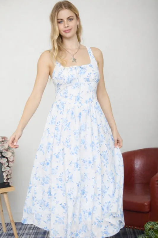 FLORAL PATTERN FRONT TIE CORSET MIDI DRESS sold by Blu Pepper