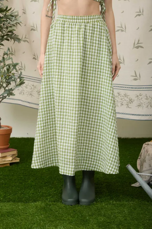 GINGHAM ELASTIC WAIST MIDI SKIRT sold by Blu Pepper