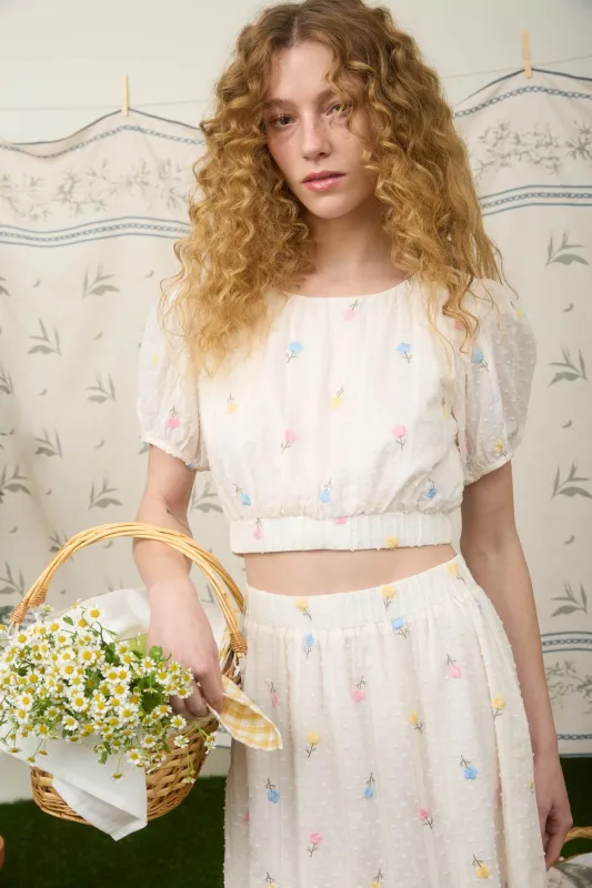 FLORAL EMBROIDERY CLIP DOT PATTERN CROP TOP sold by Blu Pepper