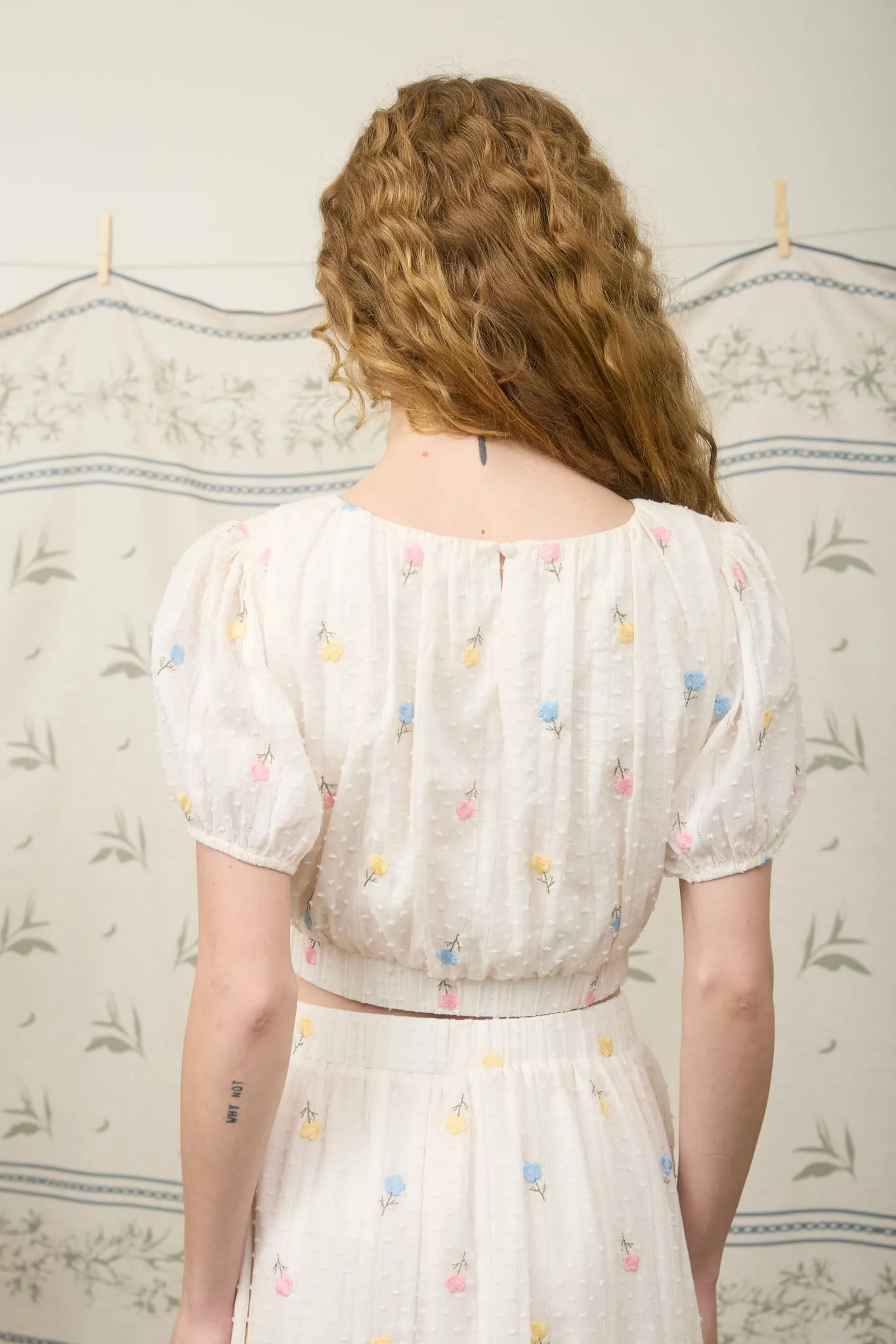 FLORAL EMBROIDERY CLIP DOT PATTERN CROP TOP sold by Blu Pepper product image thumbnail 2