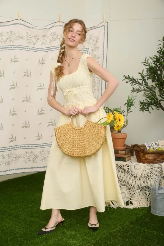 DRAWSTRING DETAIL MIXED MEDIA MIDI DRESS sold by Blu Pepper