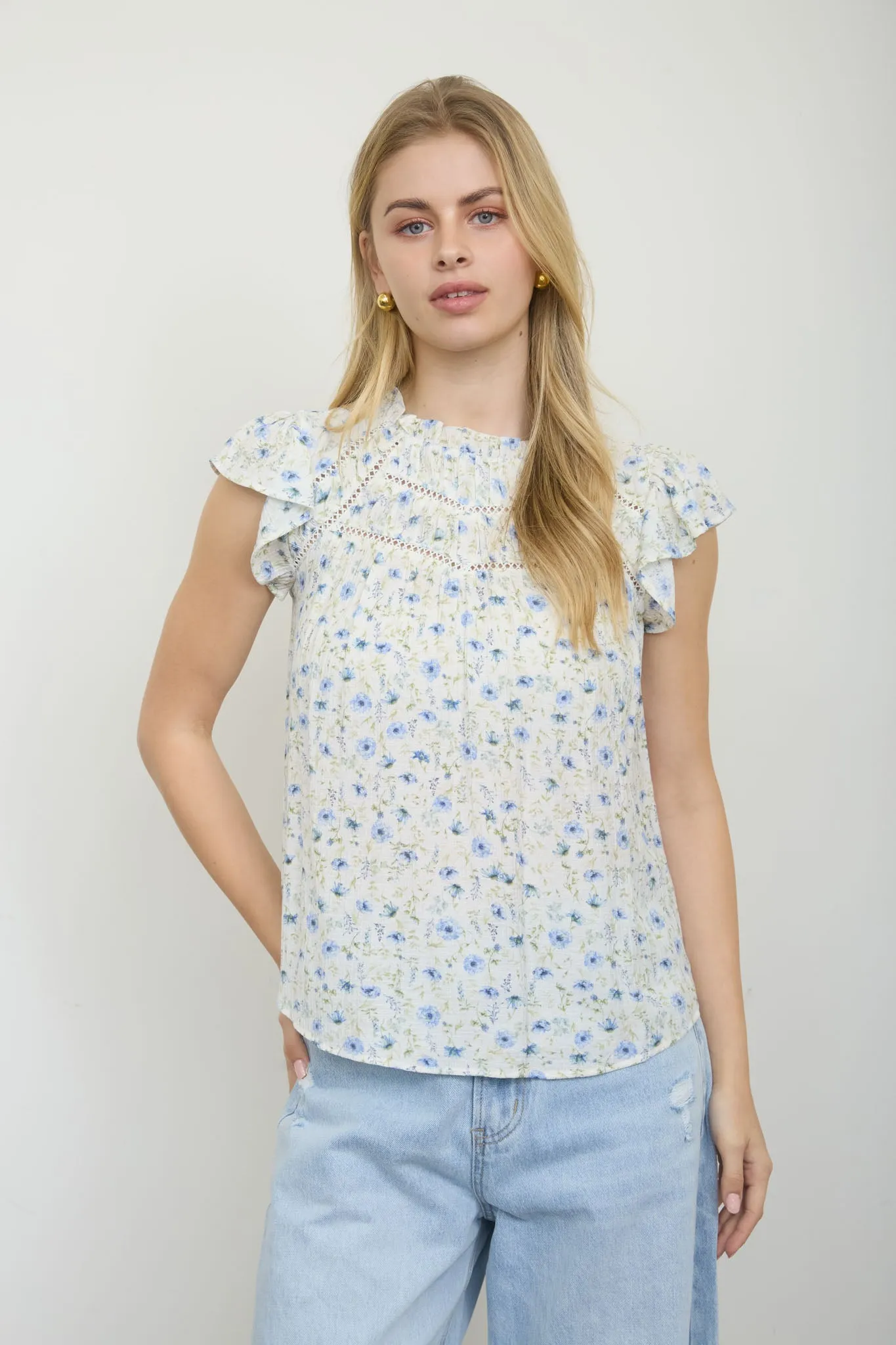 PLUS FLORAL RUFFLE DETAIL LINE LACE YOKE TOP (PRE-ORDER) sold by Blu Pepper product image thumbnail 5