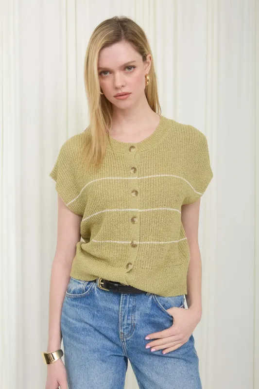 STRIPE LIGHTWEIGHT SHORT SLEEVE KNIT CARDIGAN sold by Blu Pepper