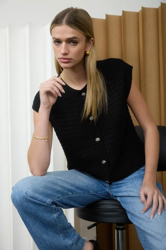 BUTTON HARDWARE DETAIL SHORT SLEEVE KNIT CARDIGAN sold by Blu Pepper