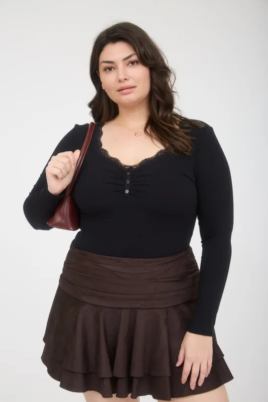 PLUS LACE TRIM BUTTON DETAIL LONG SLEEVE KNIT TOP made by Blu Pepper