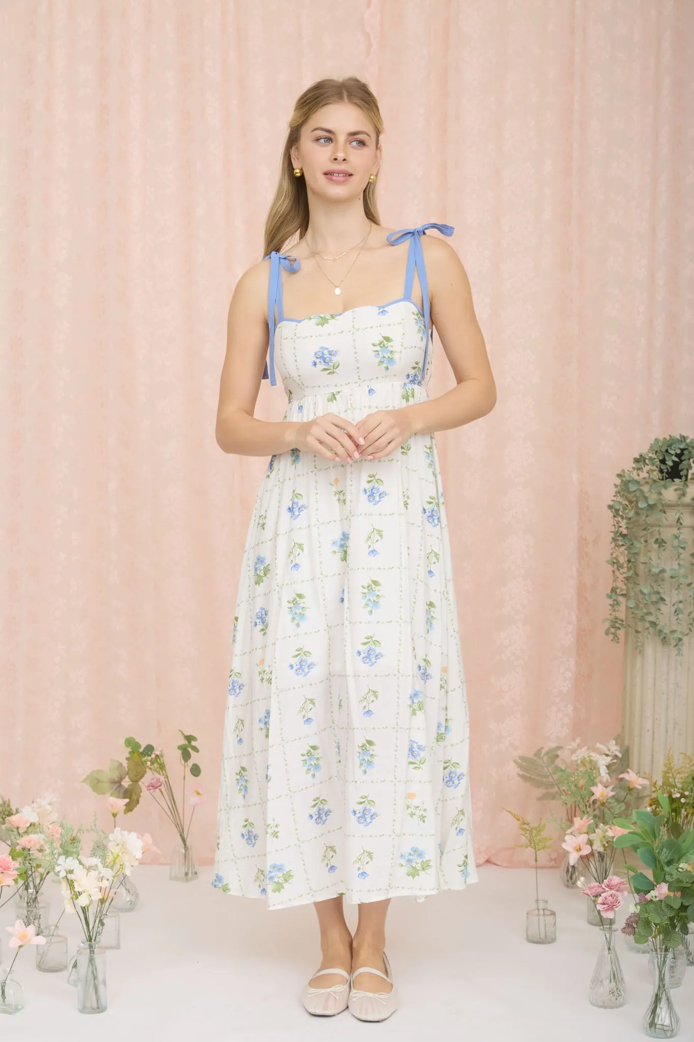 PLUS FLORAL TILE PATTERN TIE STRAP MIDI DRESS sold by Blu Pepper product image thumbnail 5